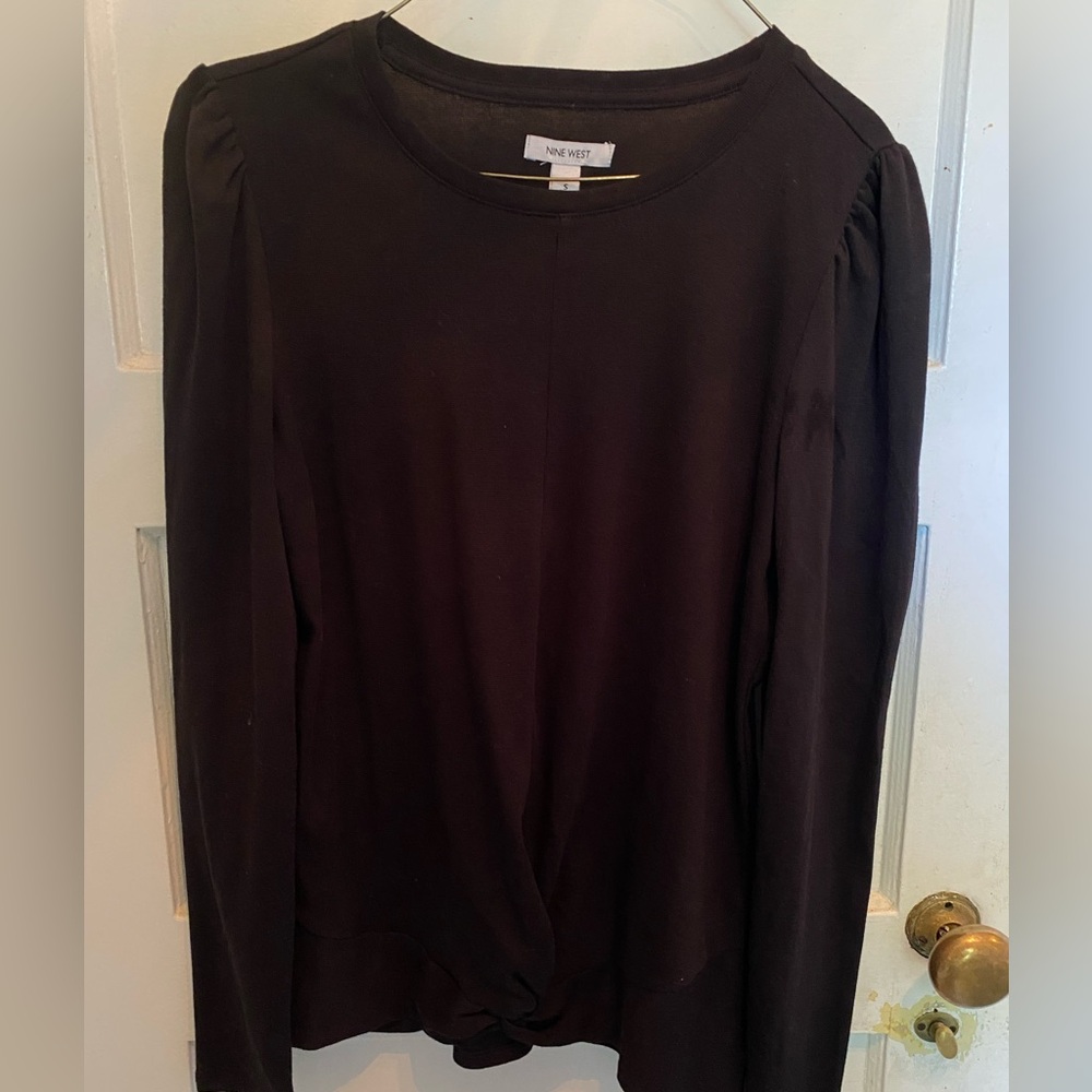 Black puff sleeve knot front top